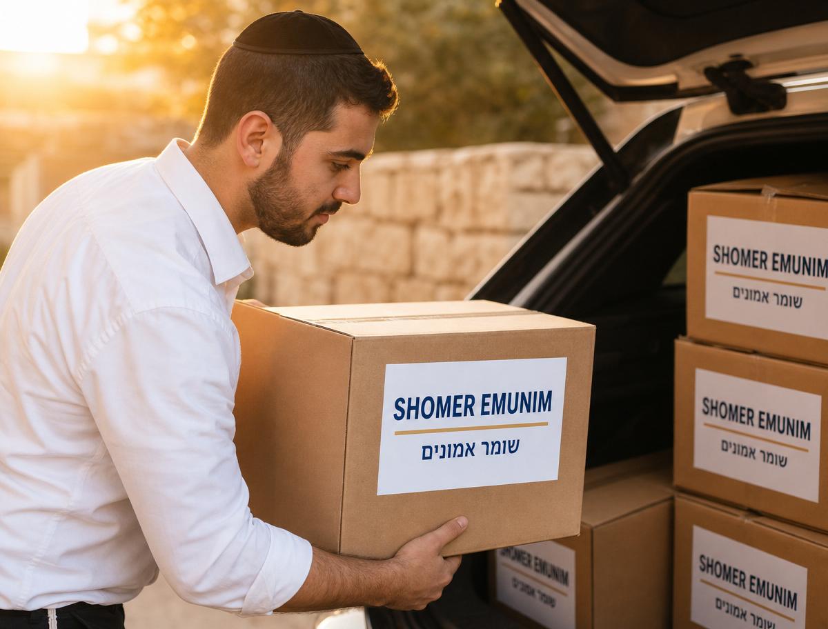 Packages of household supplies being loaded for delivery